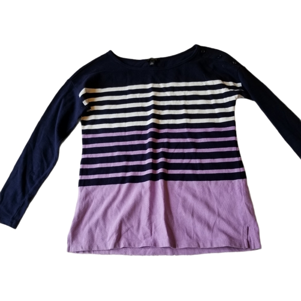 Talbots Petites Striped 3/4 Sleeve Top
